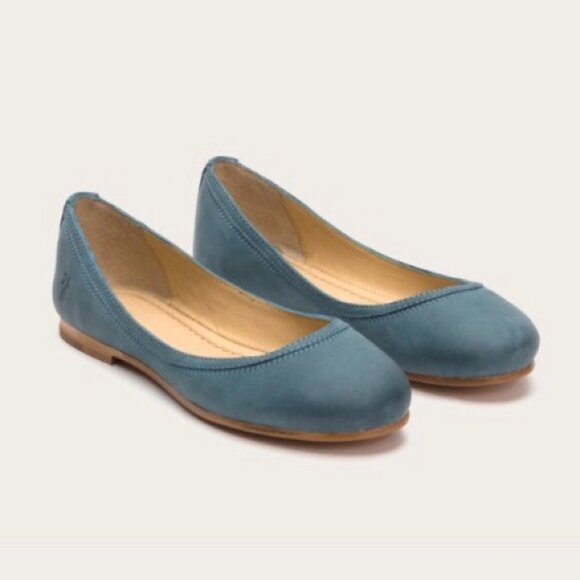 Frye Carson Ballet Flats Blue Leather Suede Slip On Round Toe Preppy Aqua - Picture 1 of 9